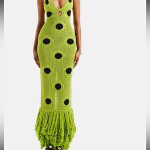 Green Crochet Maxi Dress with Black Polka Hanifa Inspired